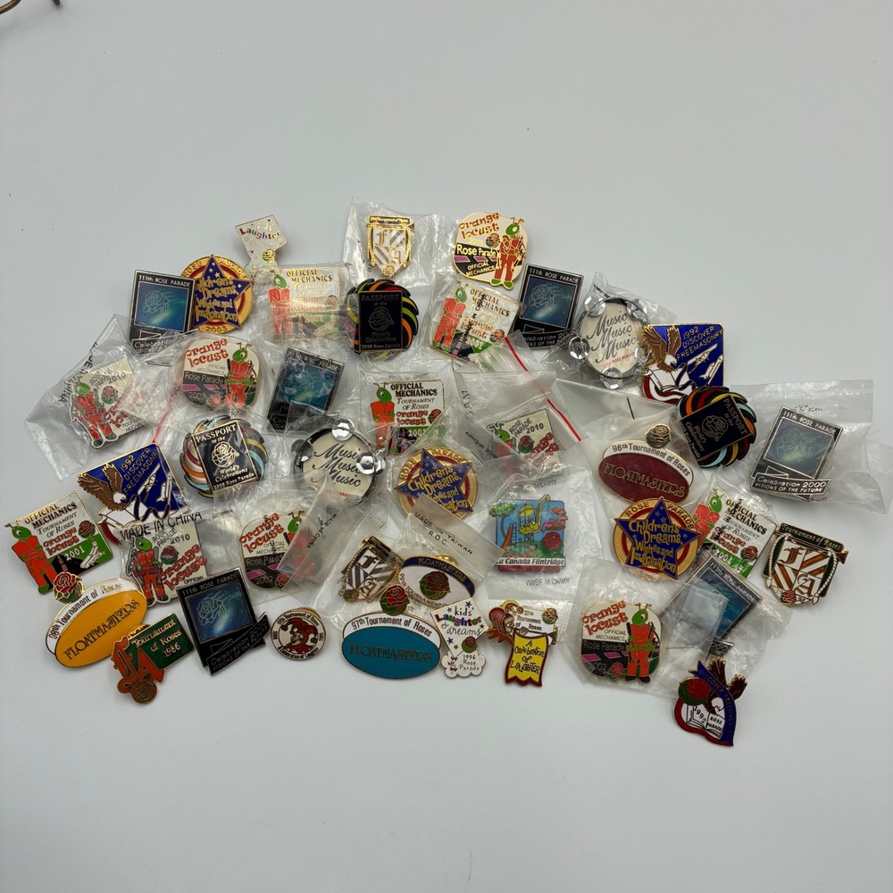 Vintage Rose Bowl Tournament of Roses Lapel Pin Lot 35+ Floatmasters Mechanics
